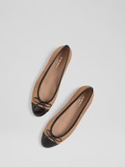 LK Bennett Natural Leather And Patent Kara Toe Cap Ballerinas - Image 3 of 4
