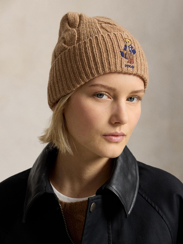 Polo Ralph Lauren Brown Bear Knit Beanie - Image 1 of 3