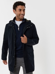 Threadbare Blue Showerproof Hooded Longline Mac with Patch Pockets Jacket - Image 1 of 5