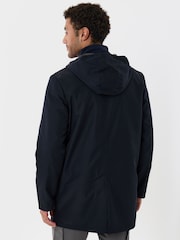 Threadbare Blue Showerproof Hooded Longline Mac with Patch Pockets Jacket - Image 2 of 5
