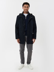 Threadbare Blue Showerproof Hooded Longline Mac with Patch Pockets Jacket - Image 3 of 5