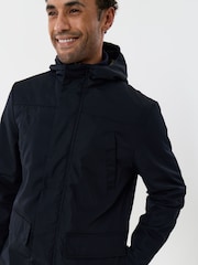 Threadbare Blue Showerproof Hooded Longline Mac with Patch Pockets Jacket - Image 4 of 5