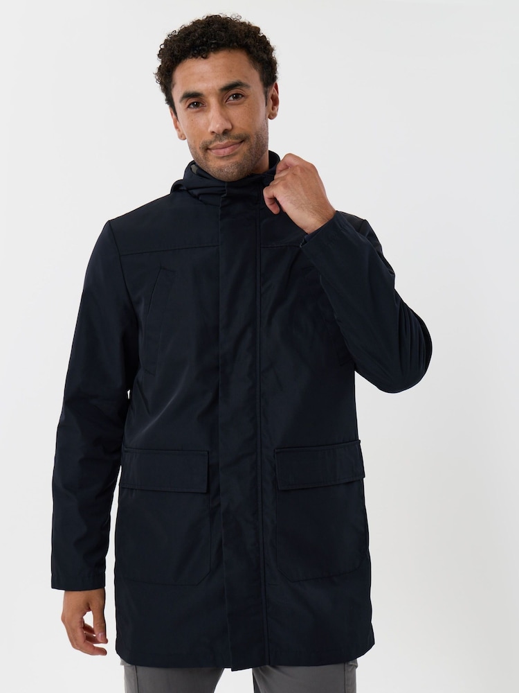 Threadbare Blue Showerproof Hooded Longline Mac with Patch Pockets Jacket - Image 5 of 5 Threadbare Blue Showerproof Hooded Longline Mac with Patch Pockets Jacket - Image 5 of 5