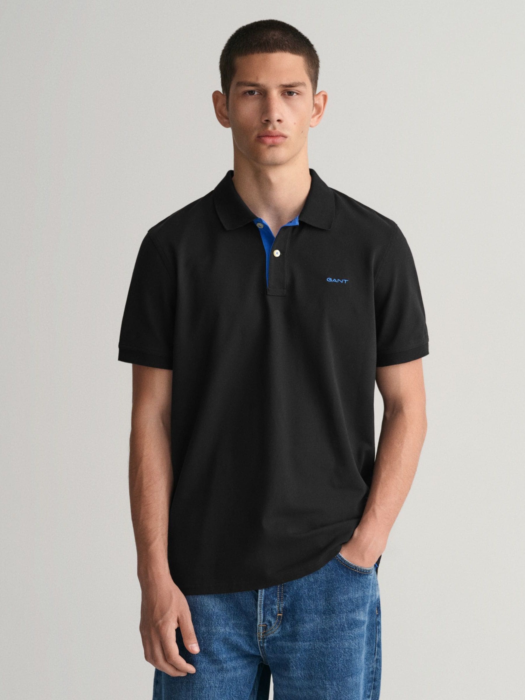 Buy GANT Black Contrast Collar Polo Shirt from Next Luxembourg