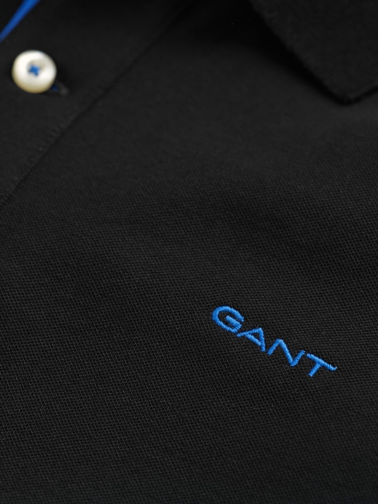 GANT Black Contrast Collar Polo Shirt - Image 7 of 7