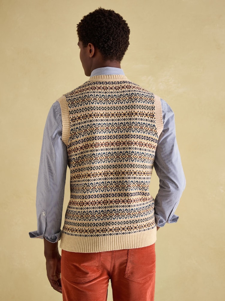 Joules Fairisle Pattern Cream Knitted Vest Contains Merino Wool - Image 2 of 8 Joules Fairisle Pattern Cream Knitted Vest Contains Merino Wool - Image 2 of 8