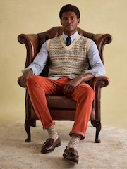 Joules Fairisle Pattern Cream Knitted Vest Contains Merino Wool - Image 4 of 8