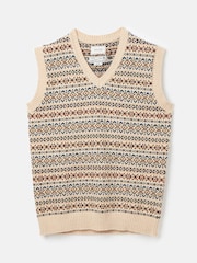 Joules Fairisle Pattern Cream Knitted Vest Contains Merino Wool - Image 7 of 8