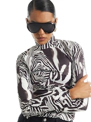 River Island White Zebra Funnel Neck Top - Image 1 of 4