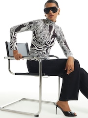 River Island White Zebra Funnel Neck Top - Image 2 of 4