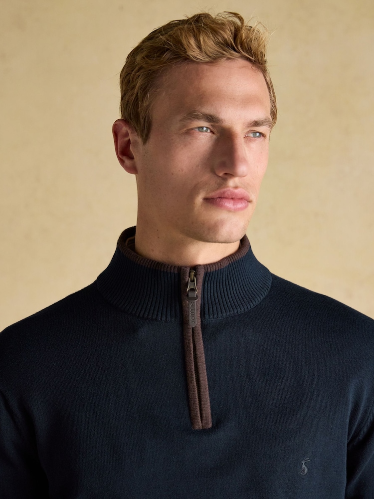 Joules Hillside Navy Blue Quarter Zip Knitted Jumper - Image 4 of 7