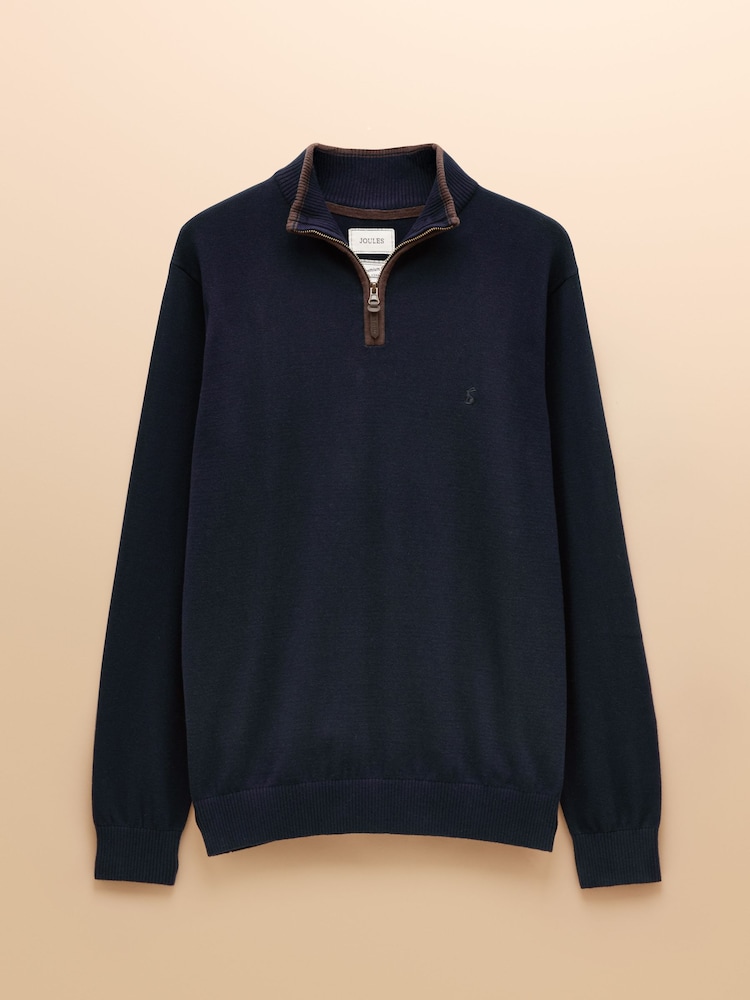 Joules Hillside Navy Blue Quarter Zip Knitted Jumper - Image 6 of 6