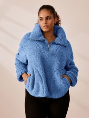 Bright Blue Borg Fleece Funnel Neck Half Zip Top - Image 2 of 7