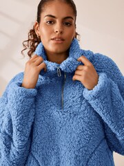 Bright Blue Borg Fleece Funnel Neck Half Zip Top - Image 3 of 7