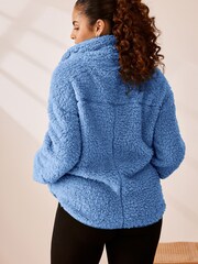 Bright Blue Borg Fleece Funnel Neck Half Zip Top - Image 4 of 7