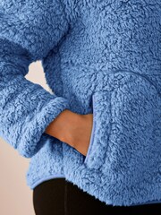 Bright Blue Borg Fleece Funnel Neck Half Zip Top - Image 5 of 7