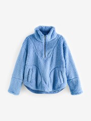 Bright Blue Borg Fleece Funnel Neck Half Zip Top - Image 6 of 7