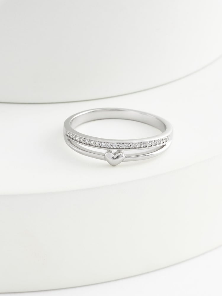 Sterling Silver Double Band Heart Ring - Image 1 of 2