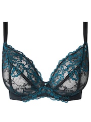 Ann Summers Black/Teal DD+ Non Pad Plunge Wired Sexy Lace Bra - Image 5 of 5