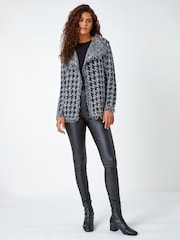 Roman Black Fringed Houndstooth Knit Cardigan - Image 2 of 5