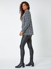 Roman Black Fringed Houndstooth Knit Cardigan - Image 3 of 5