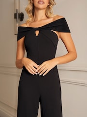 Sistaglam Black Petite Keyhole Bardot Twist Jumpsuit With Wide Leg - Image 4 of 4