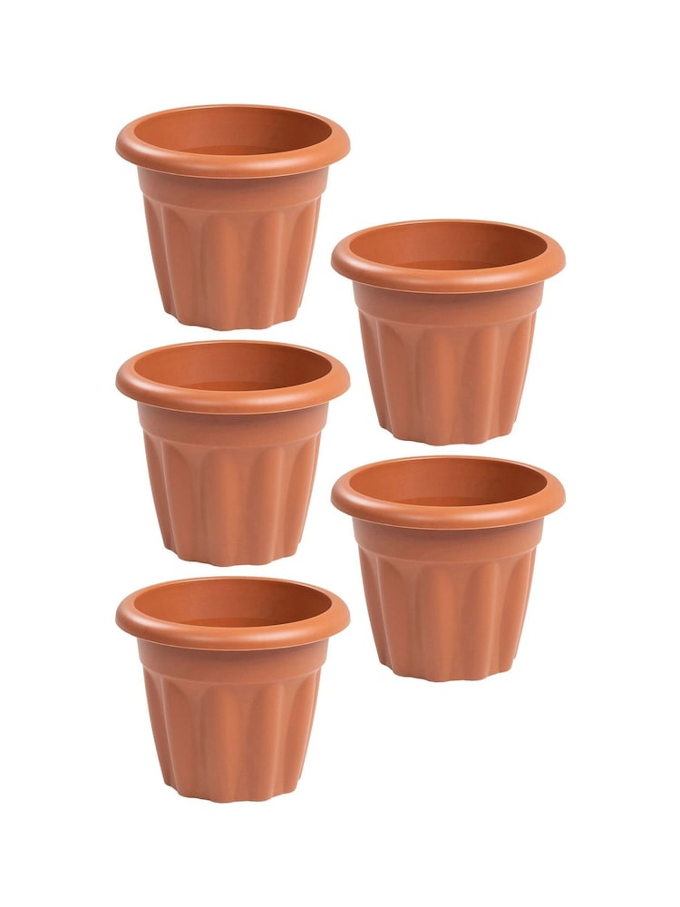 Wham Set of 5 Brown Garden Vista 33cm Plastic Round Planters - Image 4 of 4