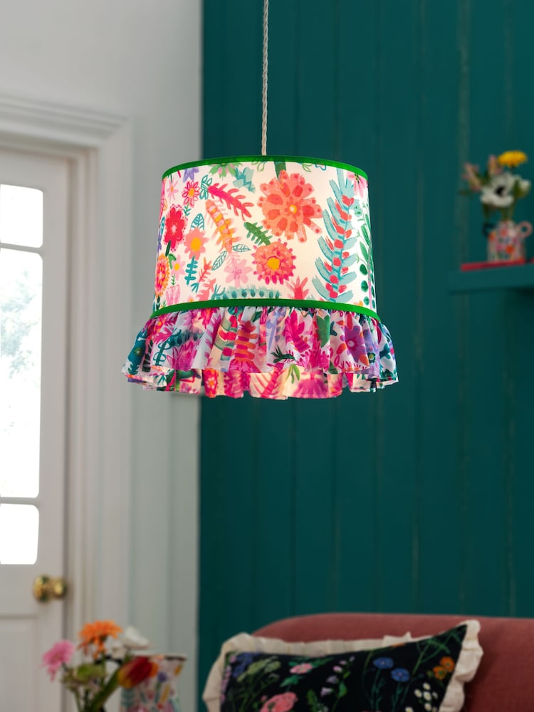 Lucy Tiffney Pink Floral Ruffle Easyfit Lamp Shade - Image 2 of 5