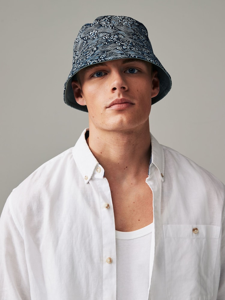 Sage Green/Japanese Koi Fish Print 100% Cotton Reversible Bucket Hat - Image 2 of 7