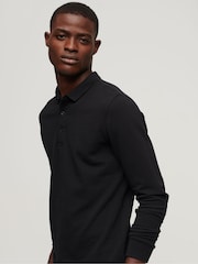 Superdry Black Long Sleeve Cotton Pique Polo Shirt - Image 2 of 6