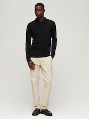 Superdry Black Long Sleeve Cotton Pique Polo Shirt - Image 3 of 6