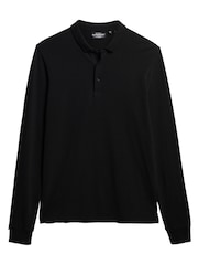 Superdry Black Long Sleeve Cotton Pique Polo Shirt - Image 4 of 6