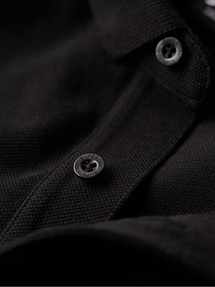 Superdry Black Long Sleeve Cotton Pique Polo Shirt - Image 6 of 6