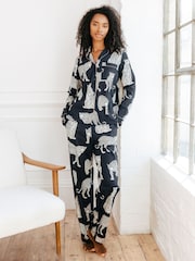 Chelsea Peers Blue Cotton Leopard Print Long Pyjamas Set - Image 1 of 5