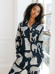 Chelsea Peers Blue Cotton Leopard Print Long Pyjamas Set - Image 2 of 5