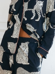 Chelsea Peers Blue Cotton Leopard Print Long Pyjamas Set - Image 3 of 5