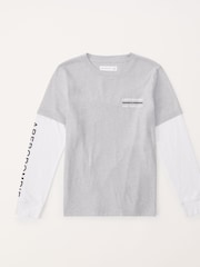 Grau - Abercrombie & Fitch Mehrlagiges Langarmtop mit Grafik - Bild 1 von 2