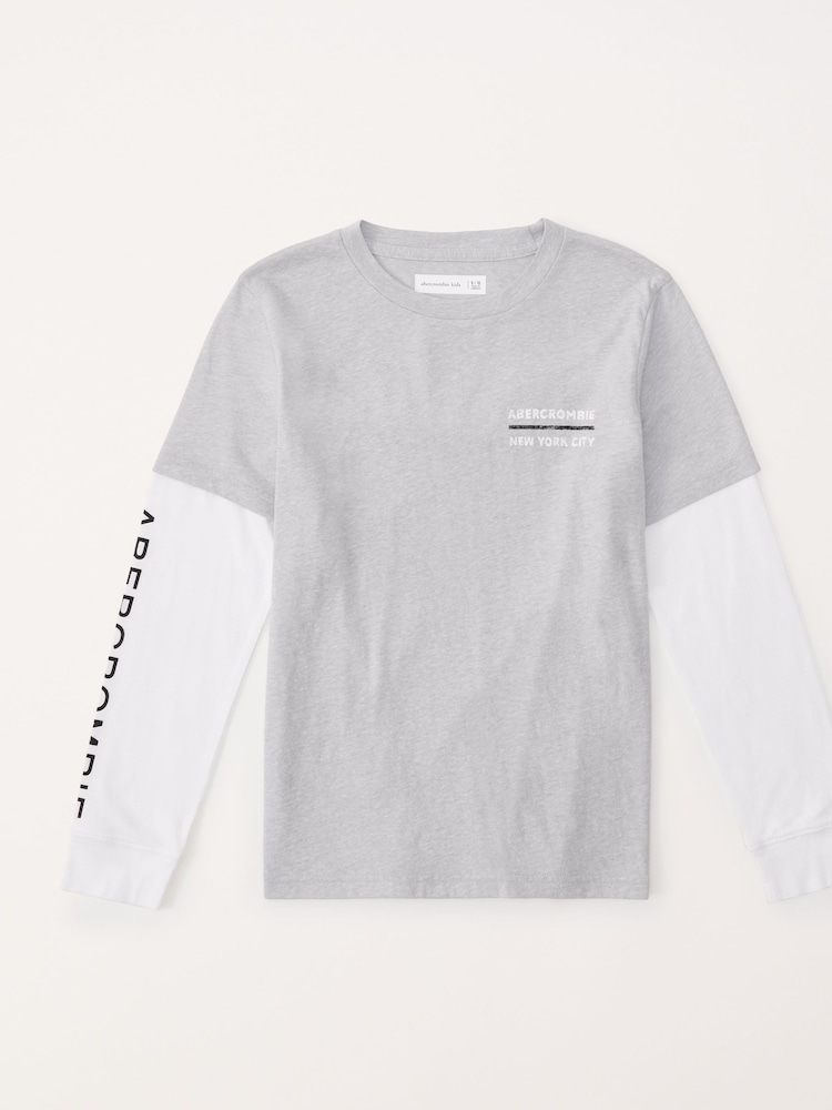 Abercrombie & Fitch Graphic Layered Long Sleeved Top - Image 1 of 2 Abercrombie & Fitch Graphic Layered Long Sleeved Top - Image 1 of 2