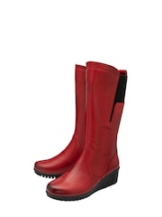 Lotus Red Leather Wedge Knee-High Boots - Image 2 of 4