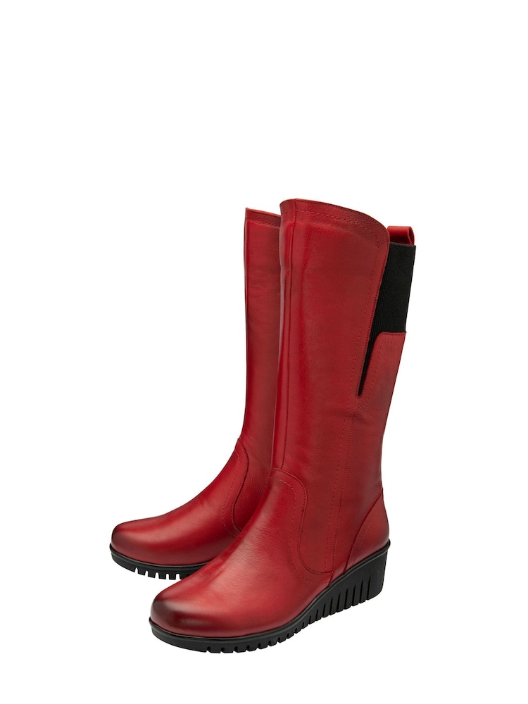 Lotus Red Leather Wedge Knee-High Boots - Image 2 of 4