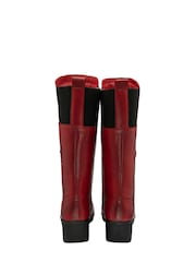 Lotus Red Leather Wedge Knee-High Boots - Image 3 of 4