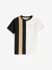 Black/White Textured Colourblock Short Sleeve 100% Cotton T-Shirt (3-16yrs) - Image 1 of 3