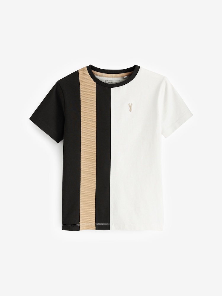 Black/White Textured Colourblock Short Sleeve 100% Cotton T-Shirt (3-16yrs) - Image 1 of 3