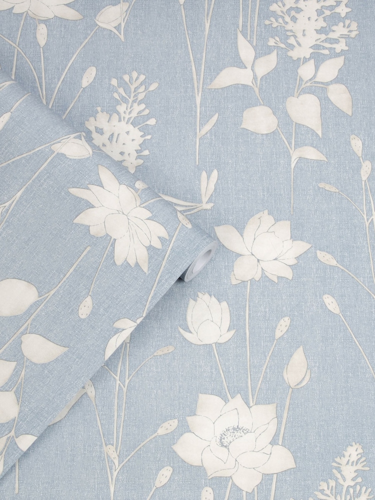 Laura Ashley Chalk Blue Dragonfly Garden 10M Wallpaper - Image 1 of 4