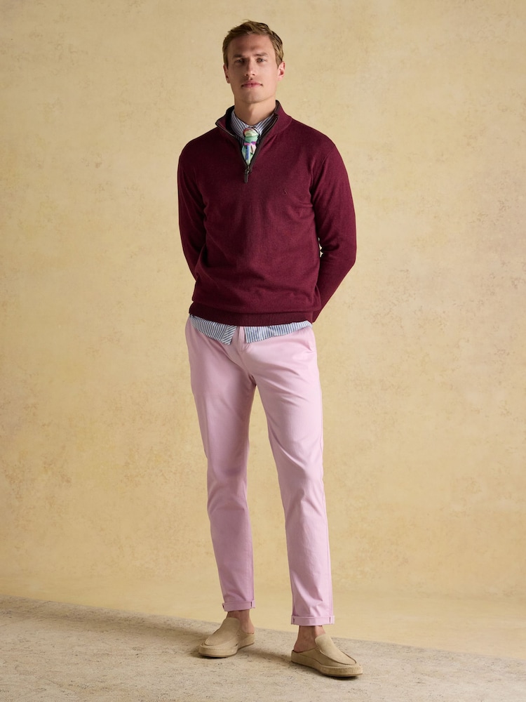 Joules Hillside Burgundy Quarter Zip Knitted Jumper - Image 3 of 7