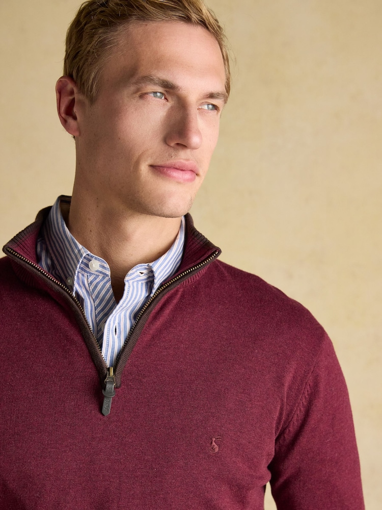 Joules Hillside Burgundy Quarter Zip Knitted Jumper - Image 4 of 7