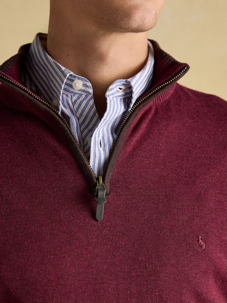 Joules Hillside Burgundy Quarter Zip Knitted Jumper - Image 5 of 7