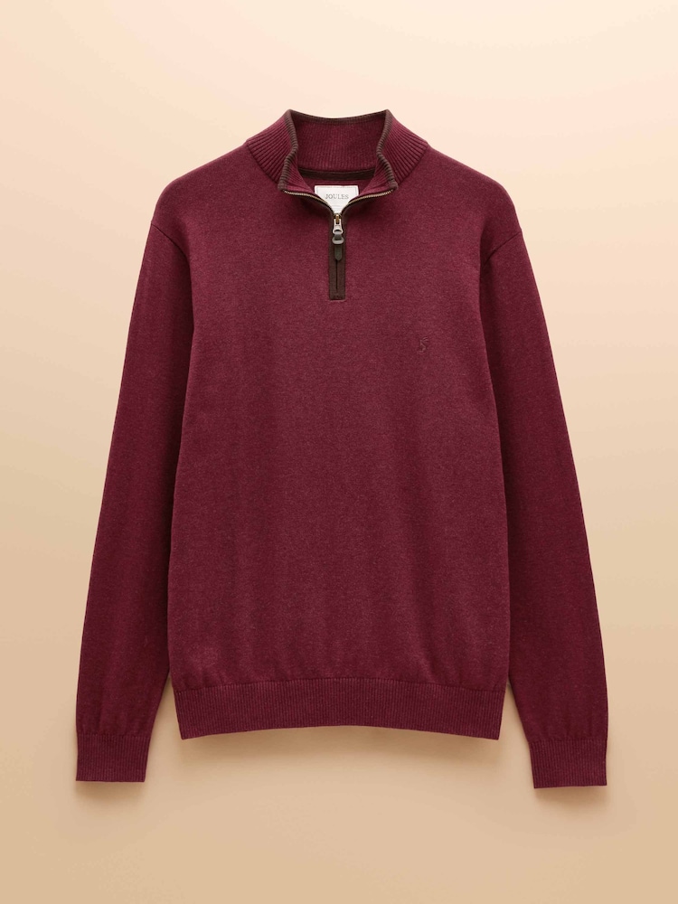 Joules Hillside Burgundy Quarter Zip Knitted Jumper - Image 6 of 7
