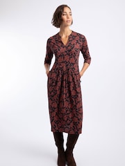 Weird Fish Brown Isolde Printed Jersey Midi Dress - Image 1 of 7
