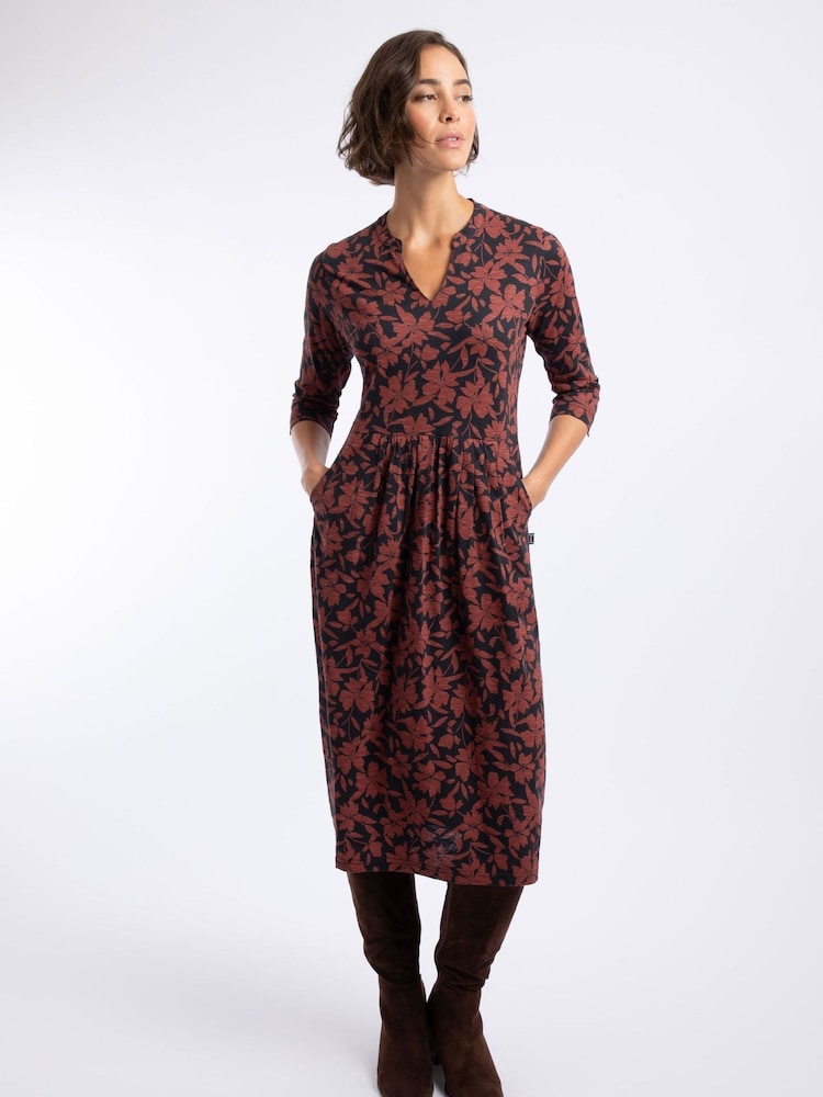 Weird Fish Brown Isolde Printed Jersey Midi Dress - Image 1 of 7 Weird Fish Brown Isolde Printed Jersey Midi Dress - Image 1 of 7